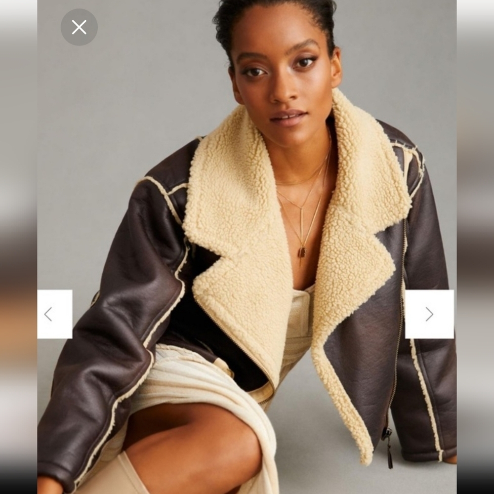 ANTHROPOLOGY- PILCRO FAUX LEATHER SHERPA LINED JACKET